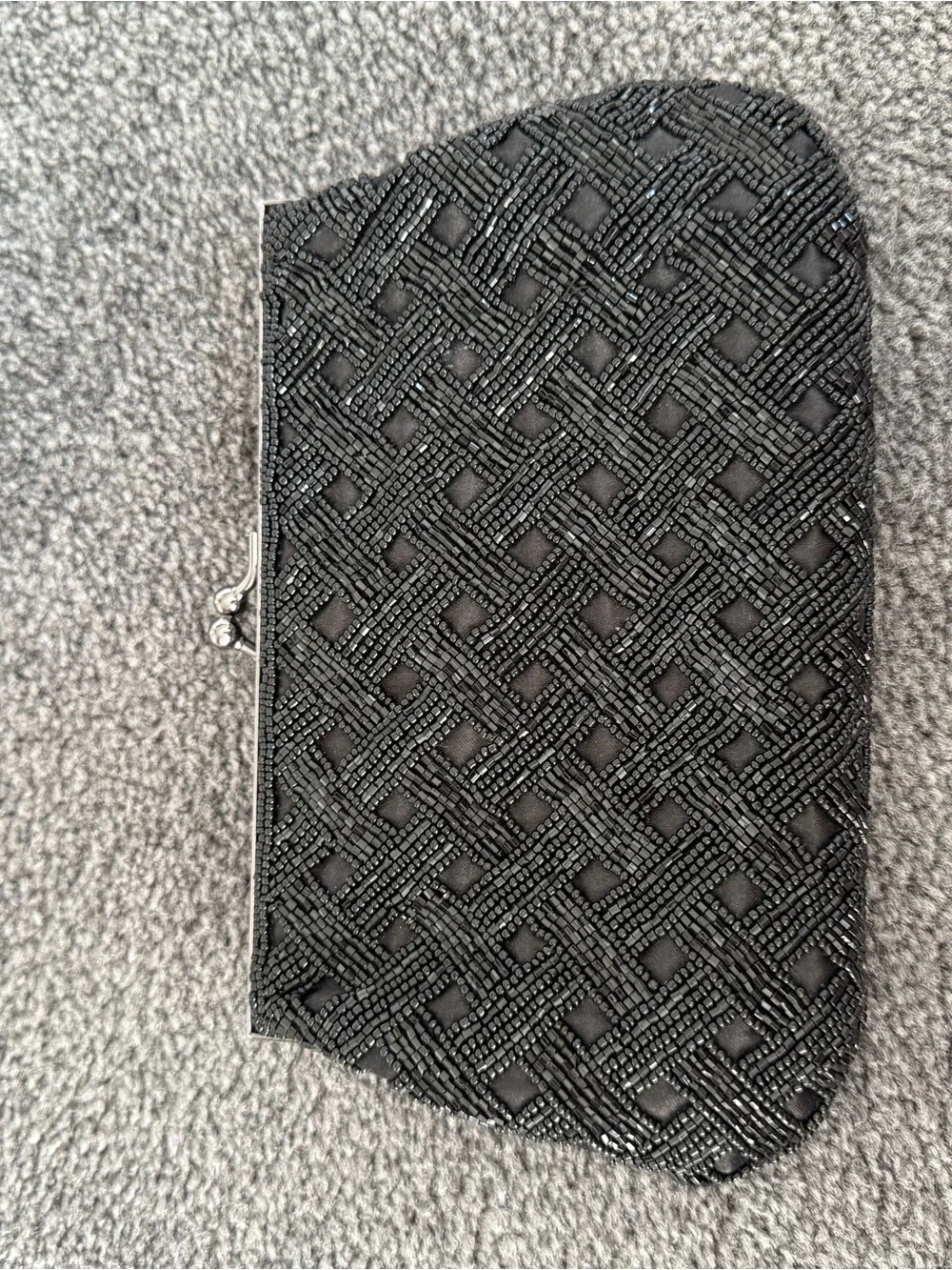 Black Beaded Evening Clutch - Unbranded